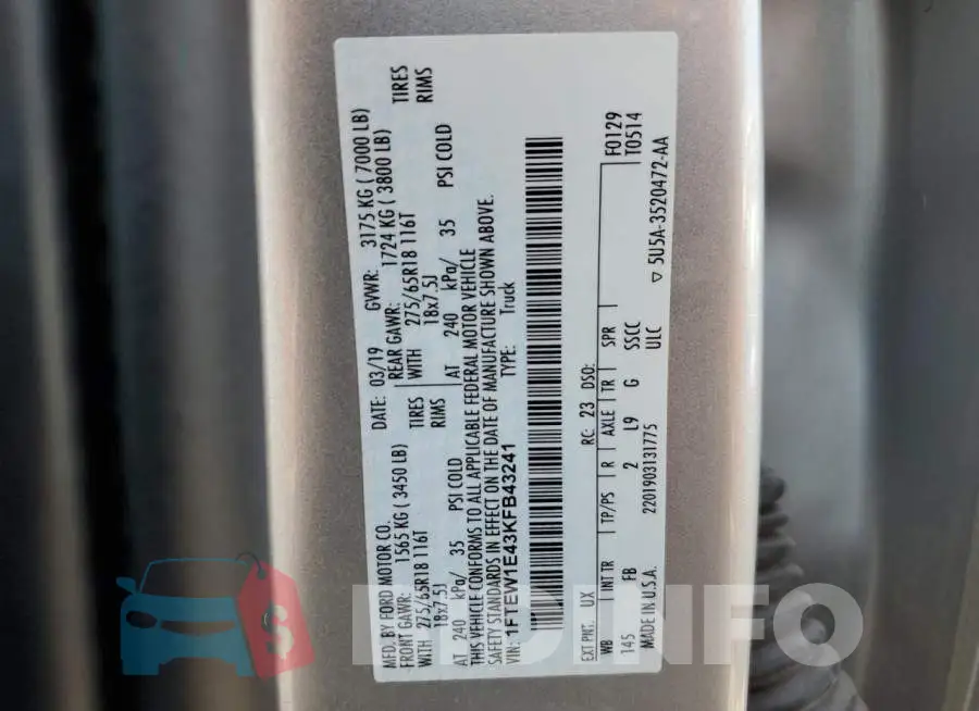 1FTEW1E43KFB43241 Photo# 12