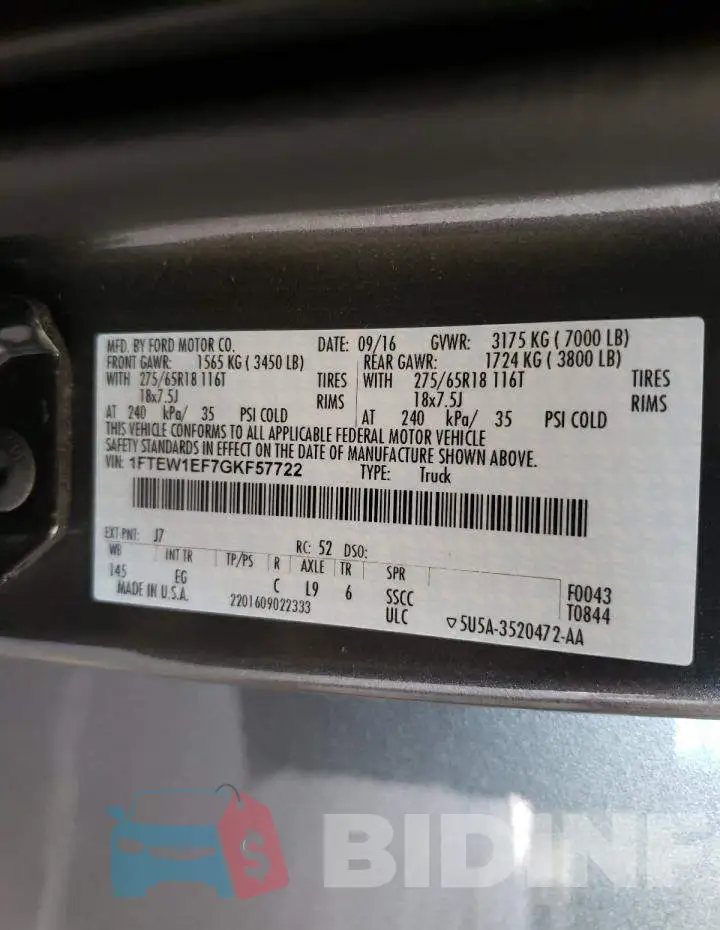 1FTEW1EF7GKF57722 Photo# 12