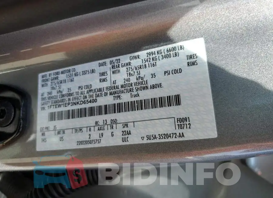 1FTEW1EP3NKD65400 Photo# 13