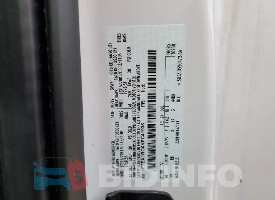 1FTEX1RG0KFC41936 Photo# 12