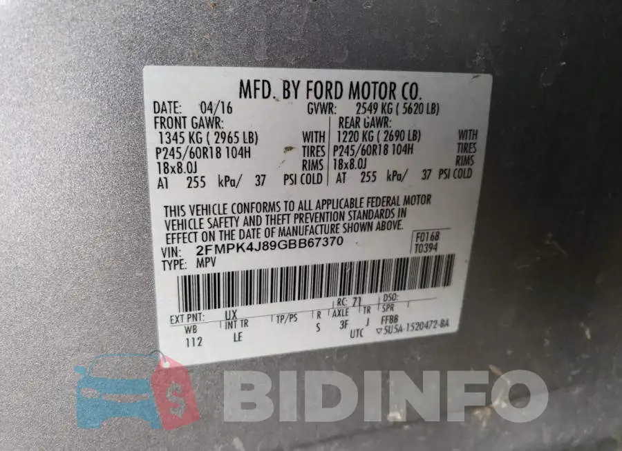 2FMPK4J89GBB67370 Photo# 13