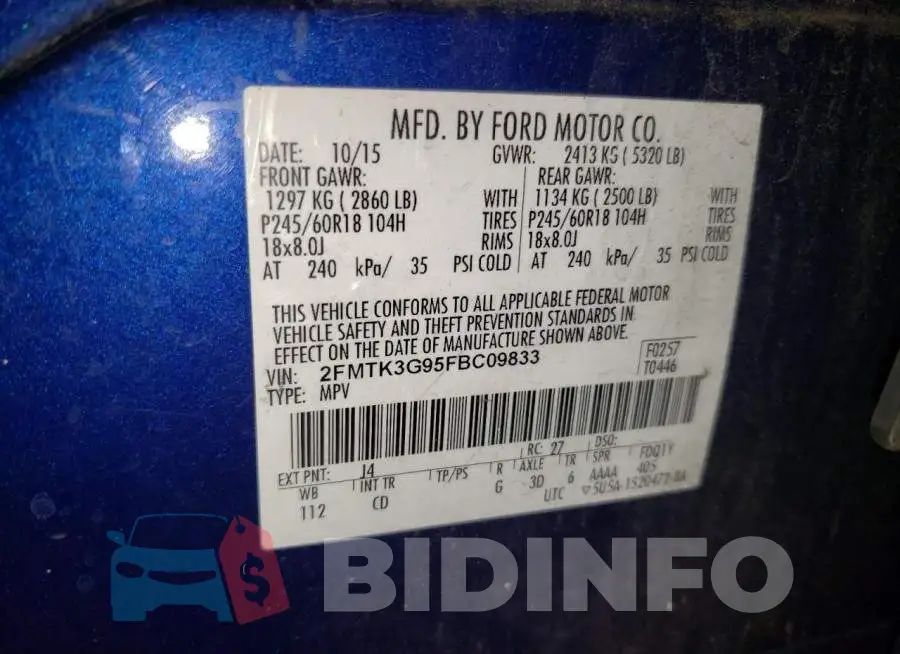 2FMTK3G95FBC09833 Photo# 12