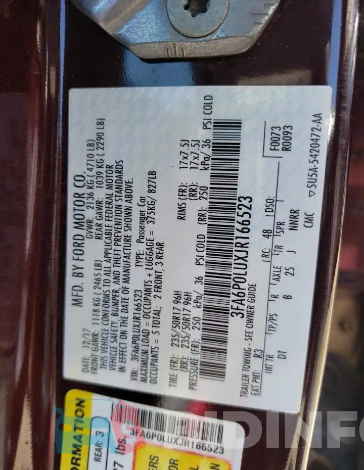 3FA6P0LUXJR166523 Photo# 12