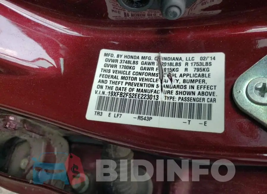 19XFB2F52EE223013 Photo# 13