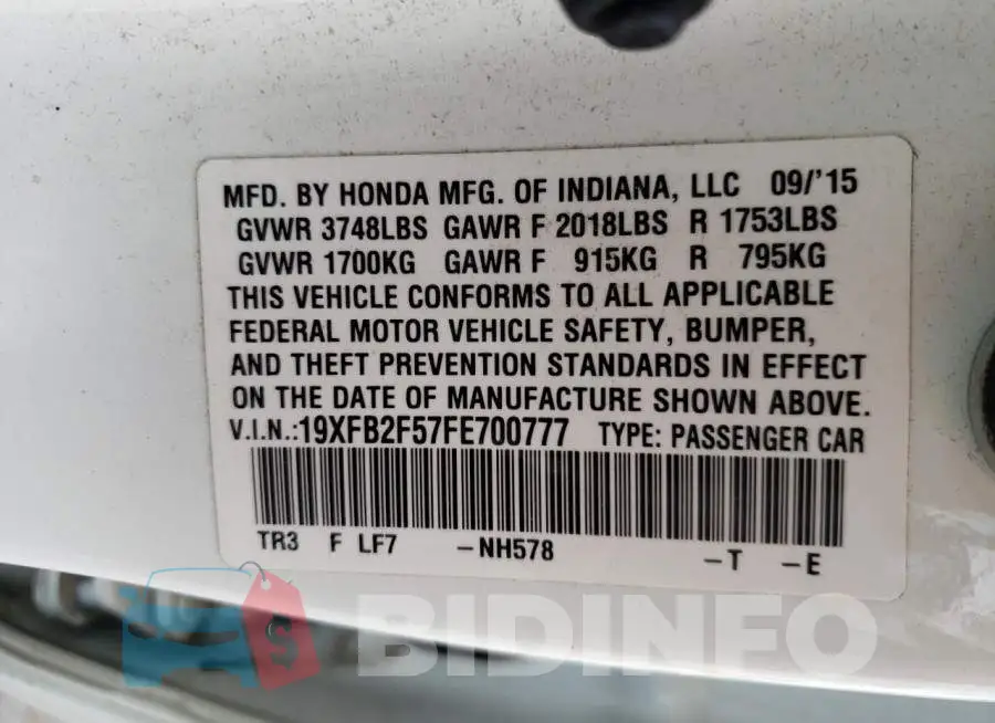 19XFB2F57FE700777 Photo# 13