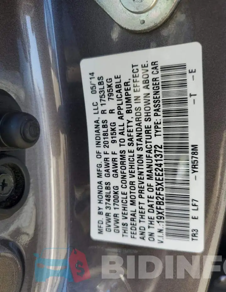 19XFB2F5XEE241372 Photo# 12
