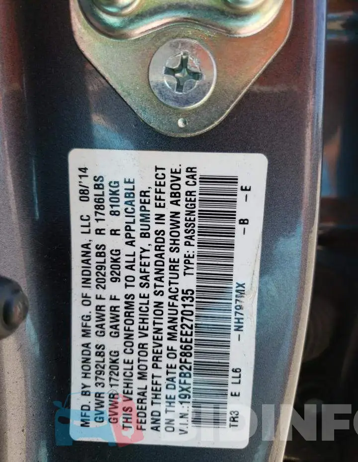 19XFB2F86EE270135 Photo# 12