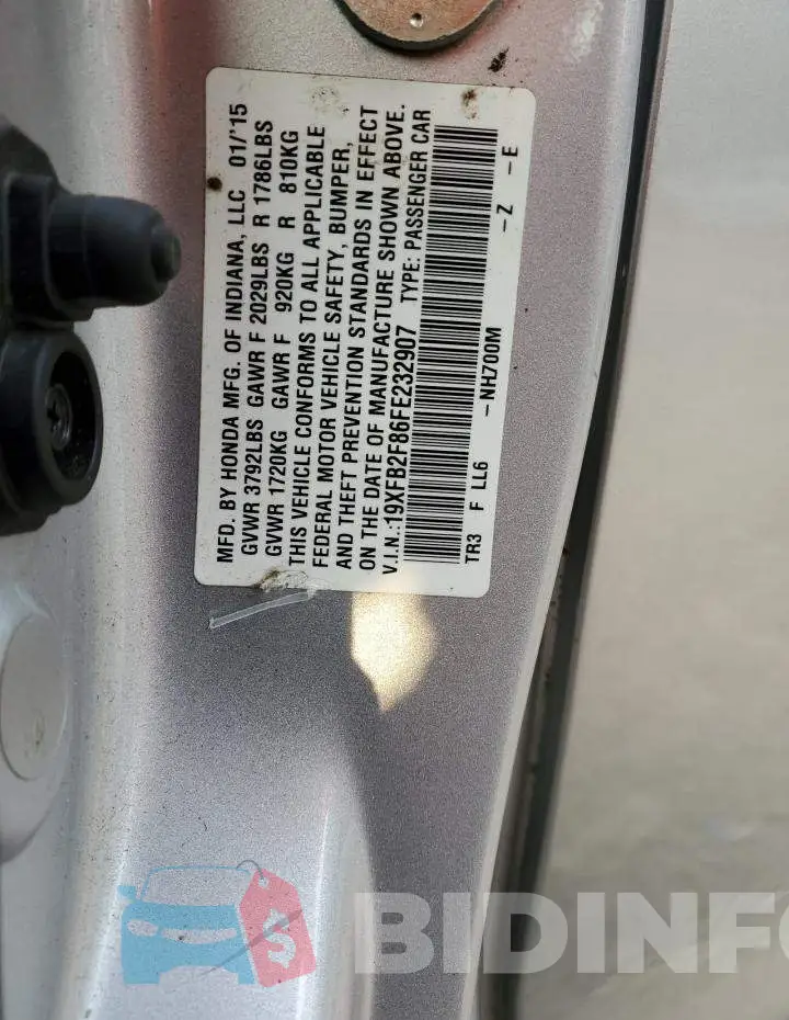 19XFB2F86FE232907 Photo# 12