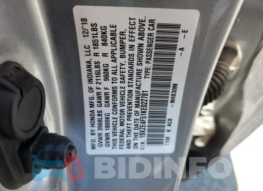 19XZE4F51KE022781 Photo# 12