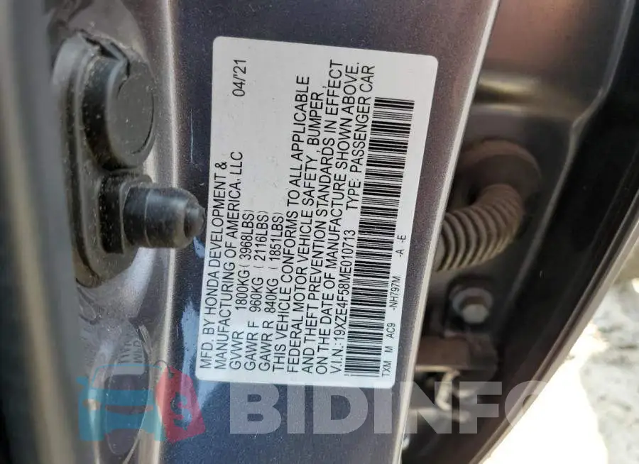 19XZE4F58ME010713 Photo# 12