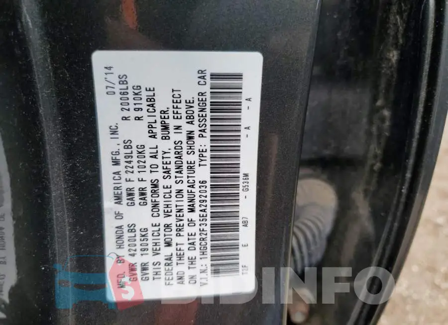 1HGCR2F35EA292036 Photo# 12