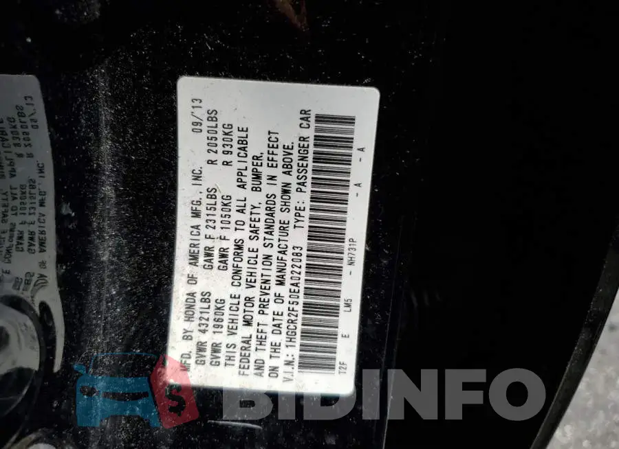 1HGCR2F50EA022083 Photo# 12