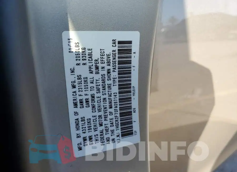 1HGCR2F70FA097143 Photo# 12