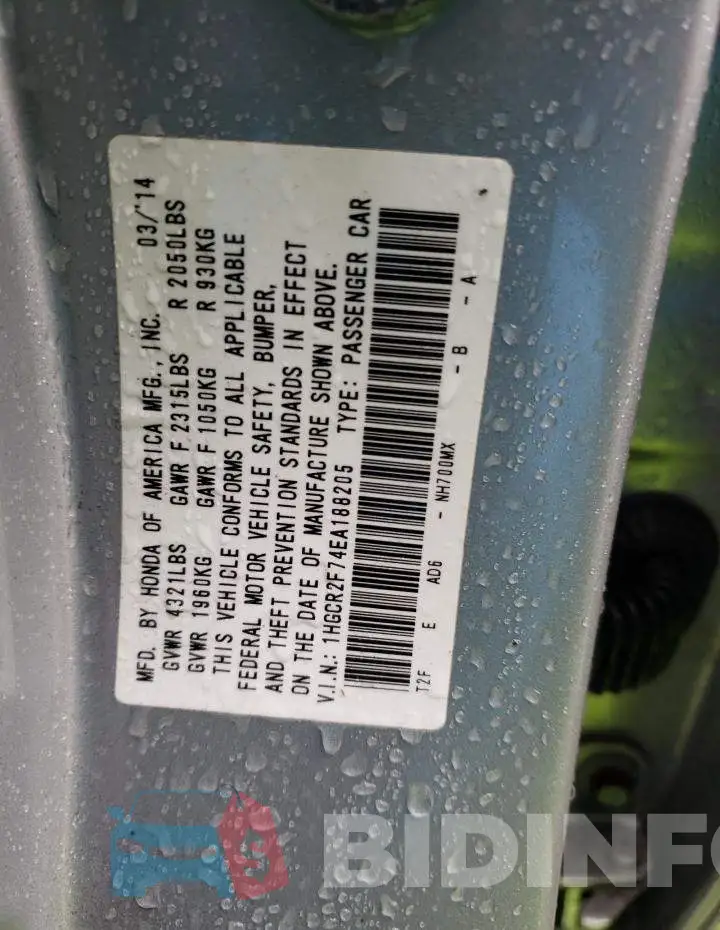 1HGCR2F74EA188205 Photo# 12