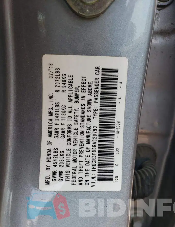 1HGCR3F86GA020793 Photo# 12