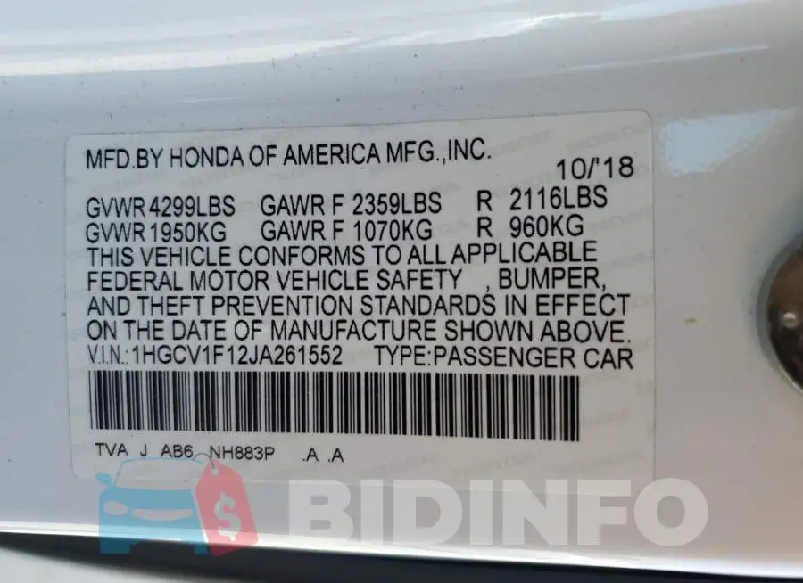 1HGCV1F12JA261552 Photo# 12