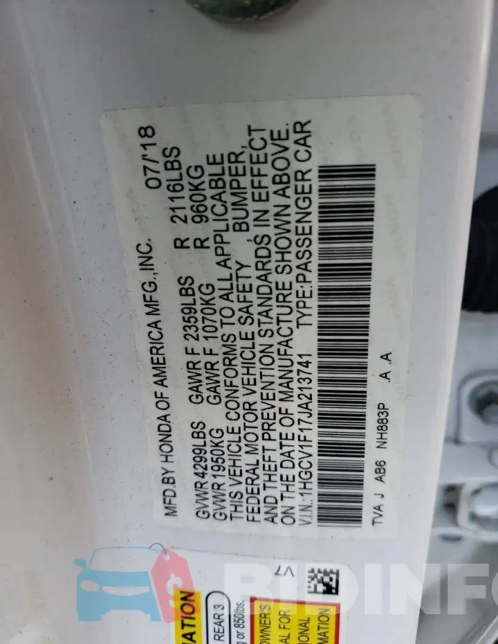 1HGCV1F17JA213741 Photo# 12