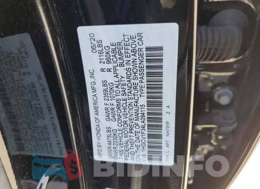 1HGCV1F34LA094115 Photo# 12