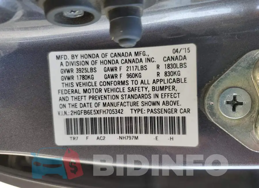 2HGFB6E5XFH705342 Photo# 12