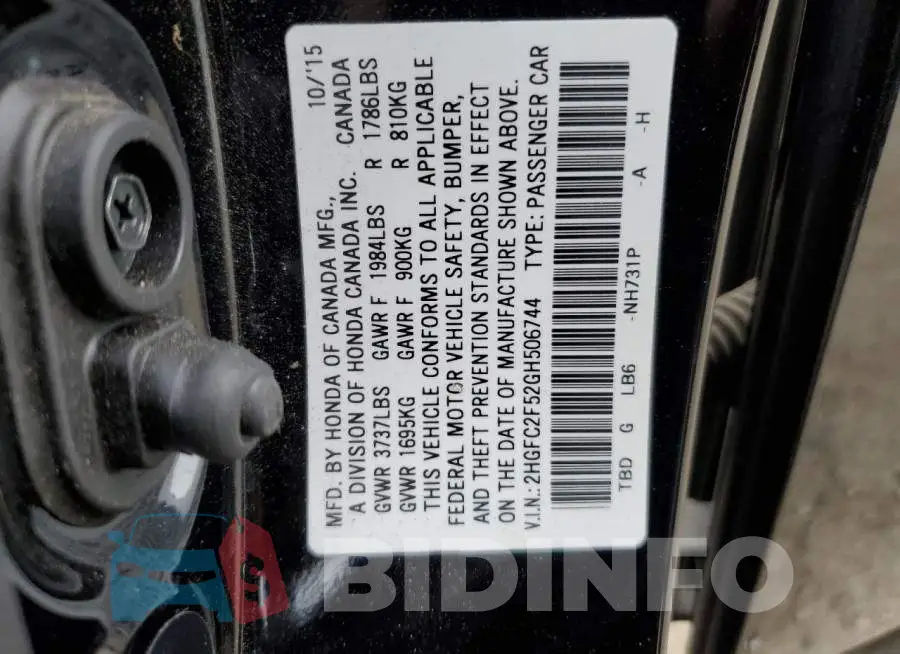 2HGFC2F52GH506744 Photo# 13