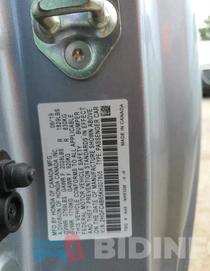2HGFC4B65KH307805 Photo# 12