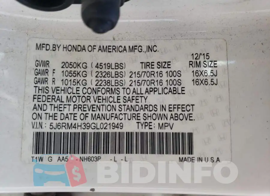 5J6RM4H39GL021949 Photo# 13