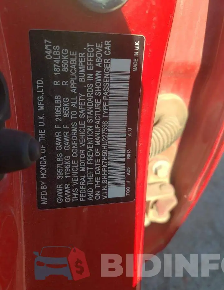 SHHFK7H50HU227536 Photo# 12