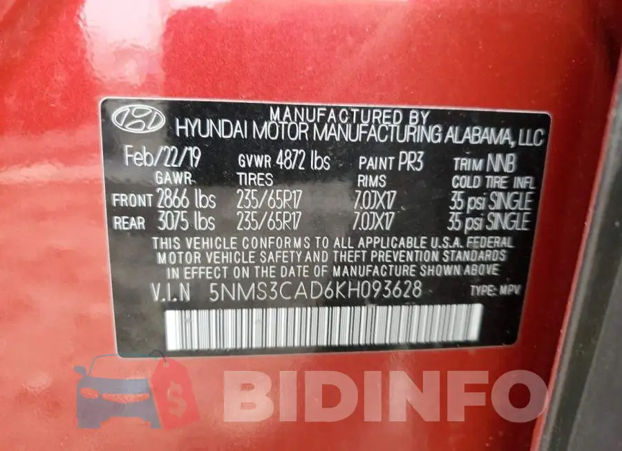 5NMS3CAD6KH093628 Photo# 14
