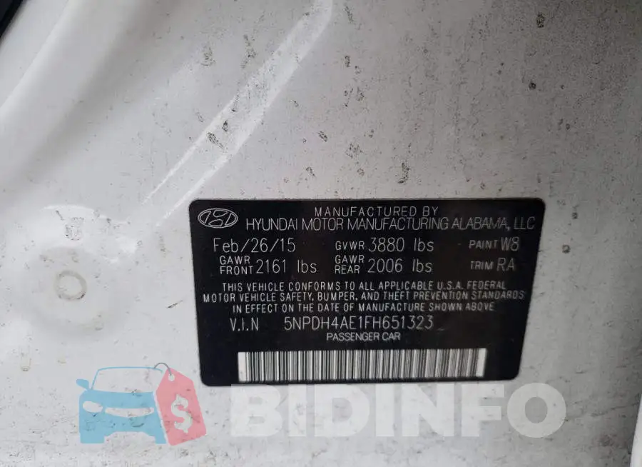 5NPDH4AE1FH651323 Photo# 12
