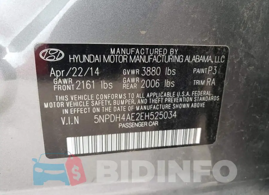 5NPDH4AE2EH525034 Photo# 12