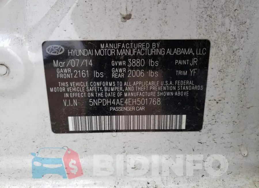 5NPDH4AE4EH501768 Photo# 12