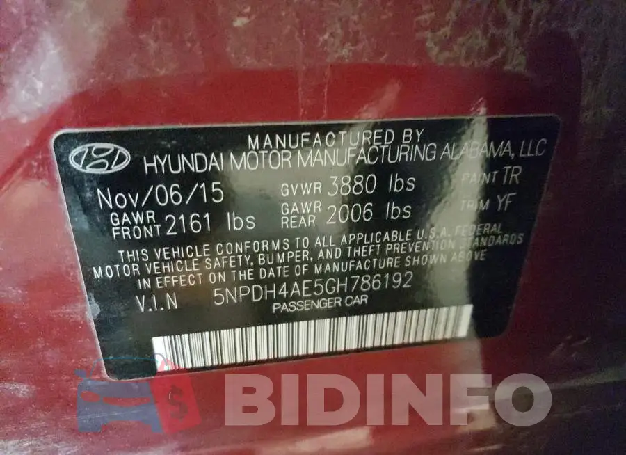 5NPDH4AE5GH786192 Photo# 12