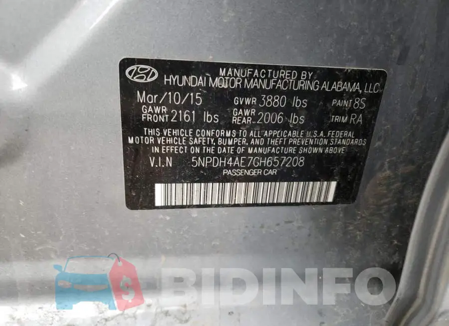5NPDH4AE7GH657208 Photo# 12