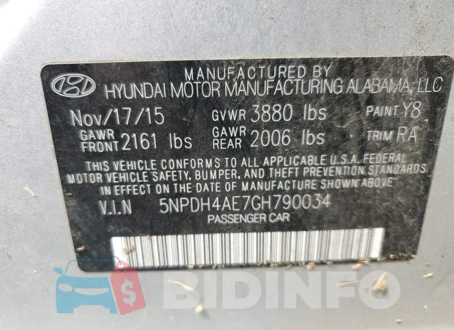 5NPDH4AE7GH790034 Photo# 12