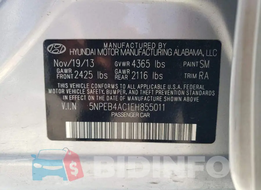 5NPEB4AC1EH855011 Photo# 12
