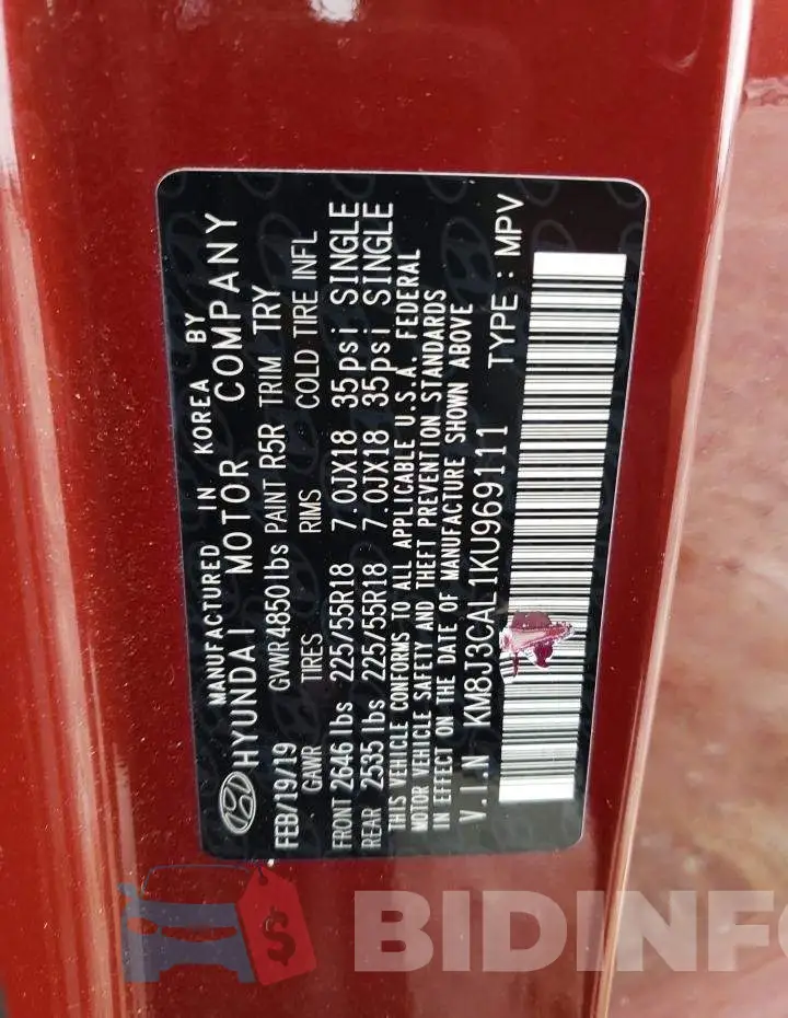 KM8J3CAL1KU969111 Photo# 12