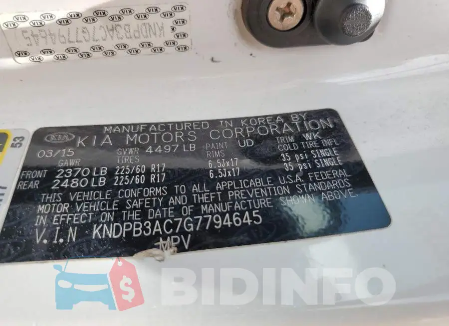 KNDPB3AC7G7794645 Photo# 12