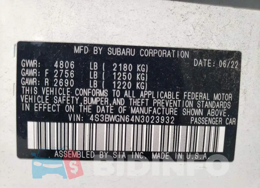 4S3BWGN64N3023932 Photo# 12