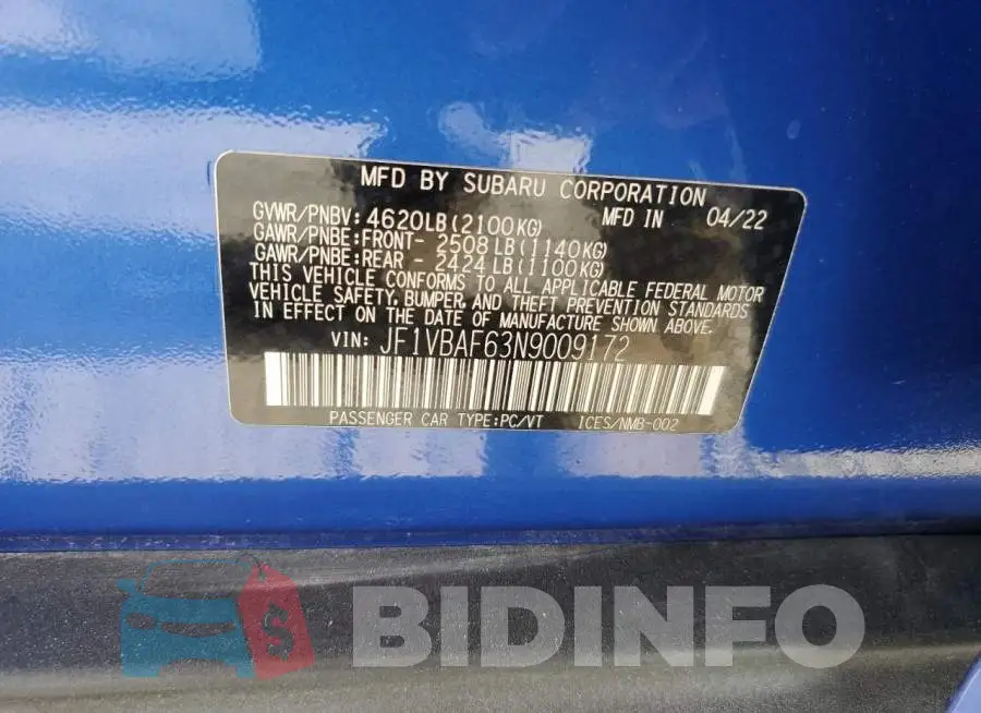JF1VBAF63N9009172 Photo# 12