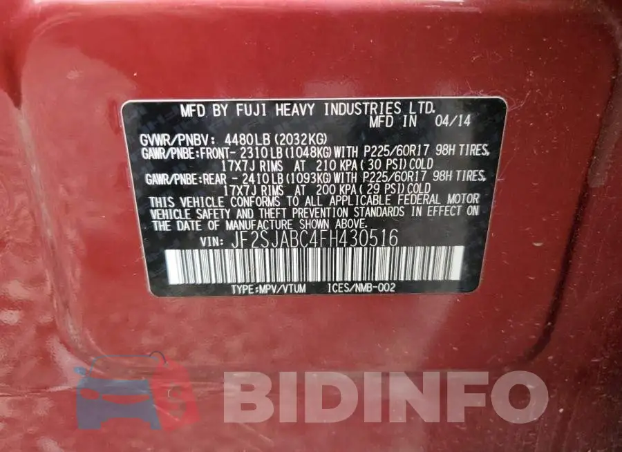 JF2SJABC4FH430516 Photo# 12