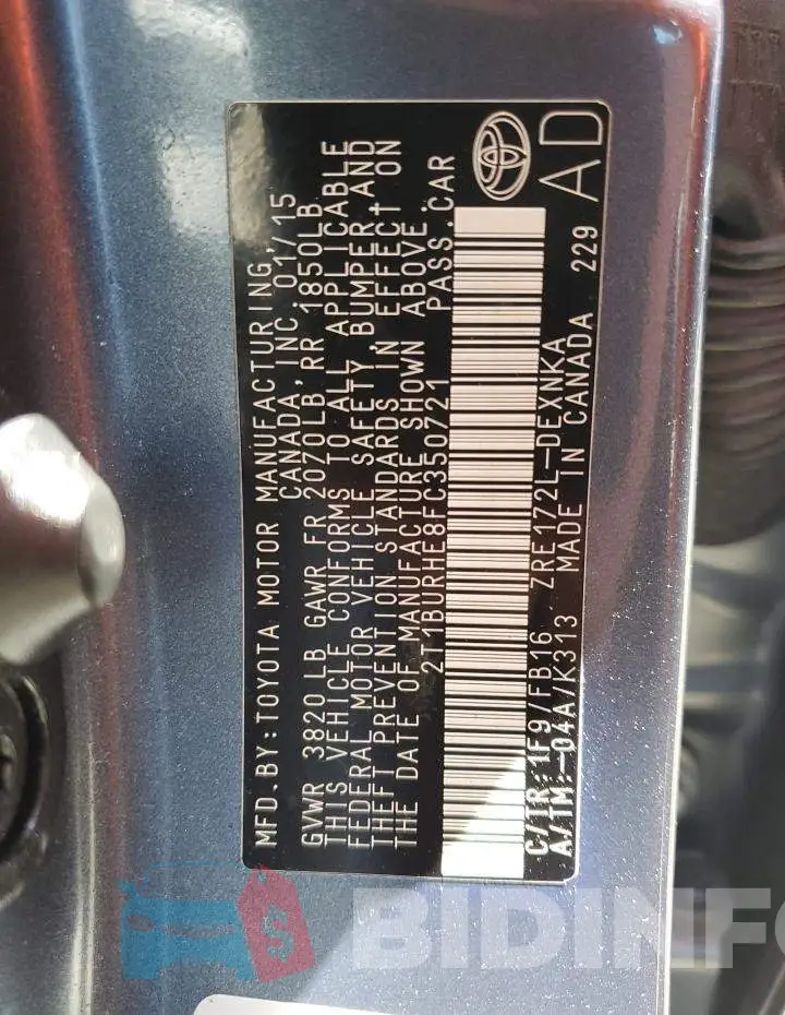 2T1BURHE8FC350721 Photo# 12