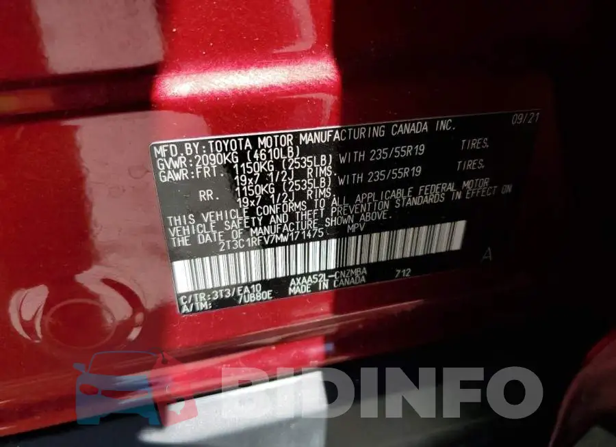 2T3C1RFV7MW171475 Photo# 12