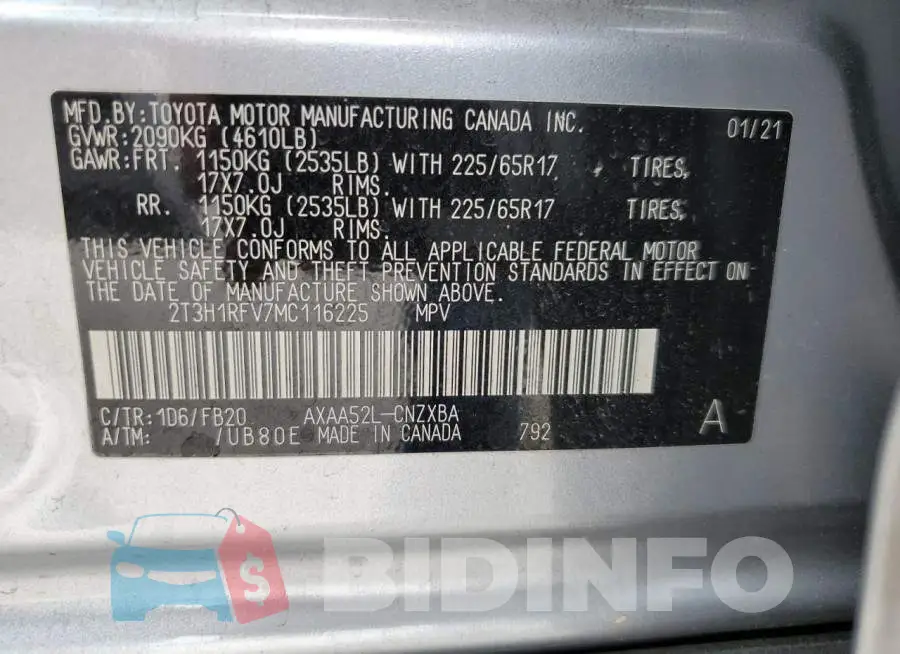 2T3H1RFV7MC116225 Photo# 12