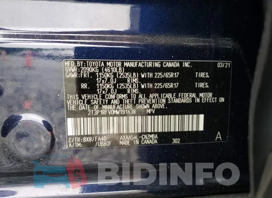 2T3P1RFV0MW191438 Photo# 13