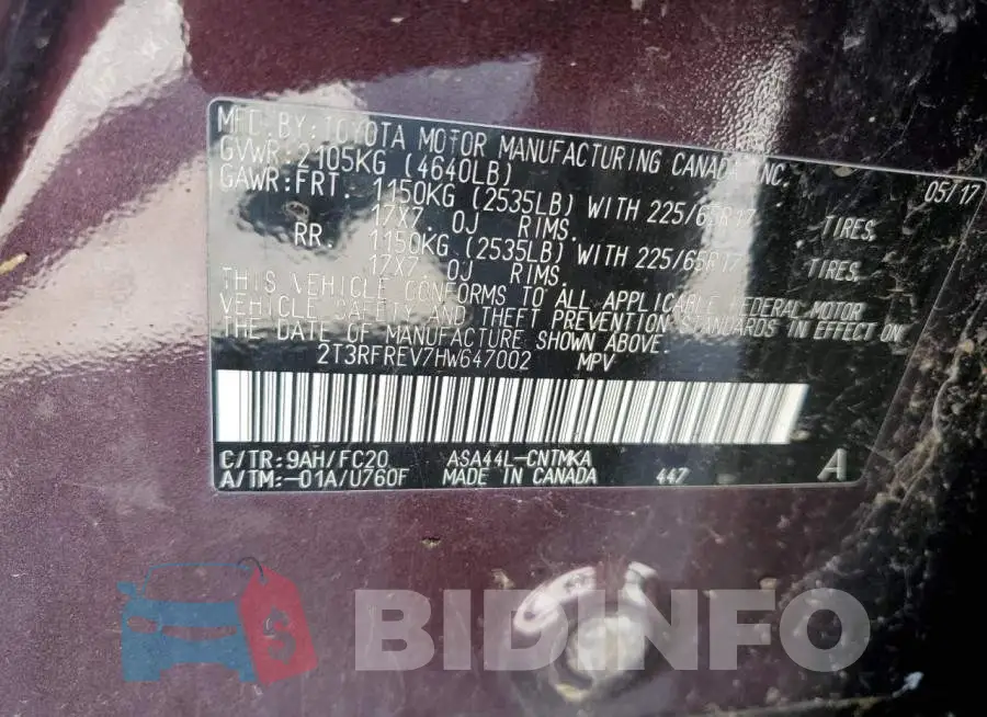 2T3RFREV7HW647002 Photo# 12