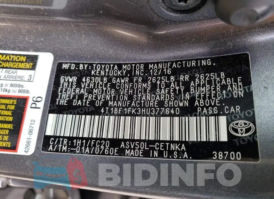 4T1BF1FK3HU377640 Photo# 12