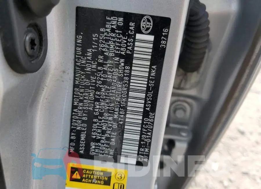 4T4BF1FK0GR538188 Photo# 12