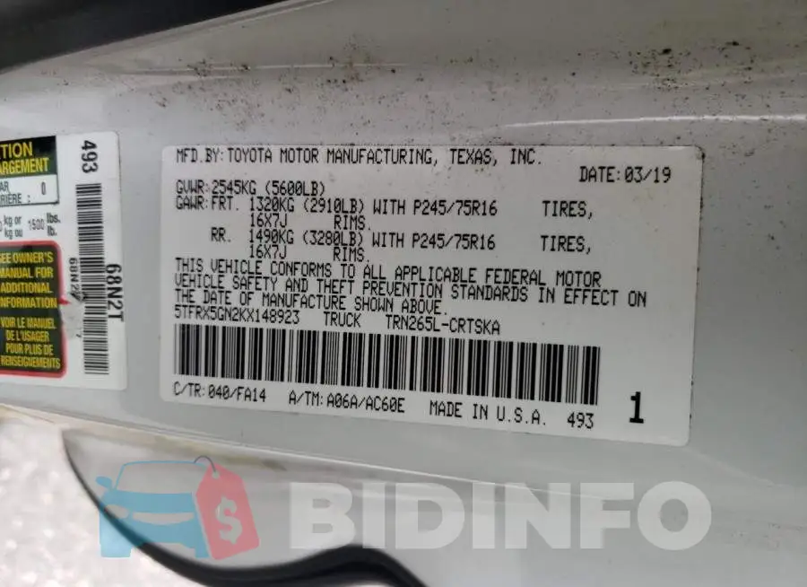 5TFRX5GN2KX148923 Photo# 12