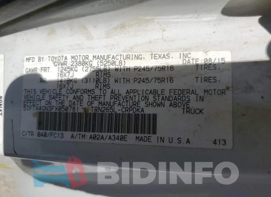 5TFTX4GN3FX050781 Photo# 12