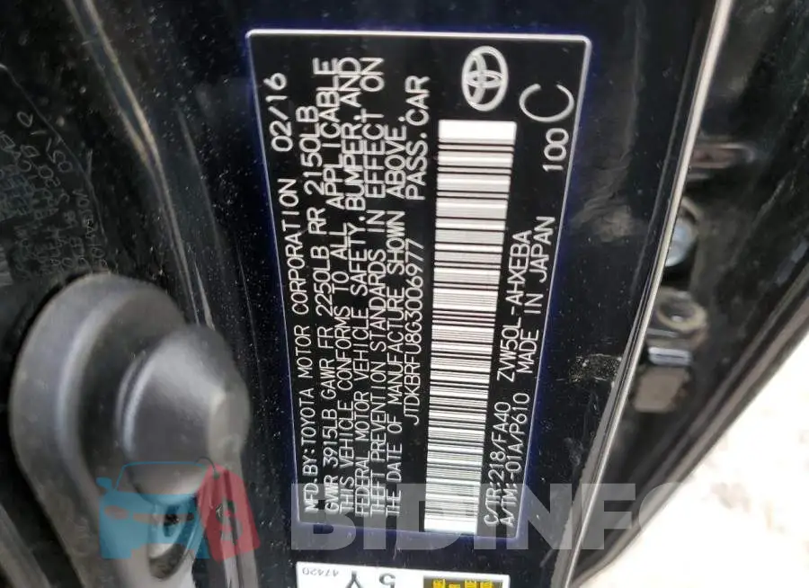 JTDKBRFU8G3006977 Photo# 13